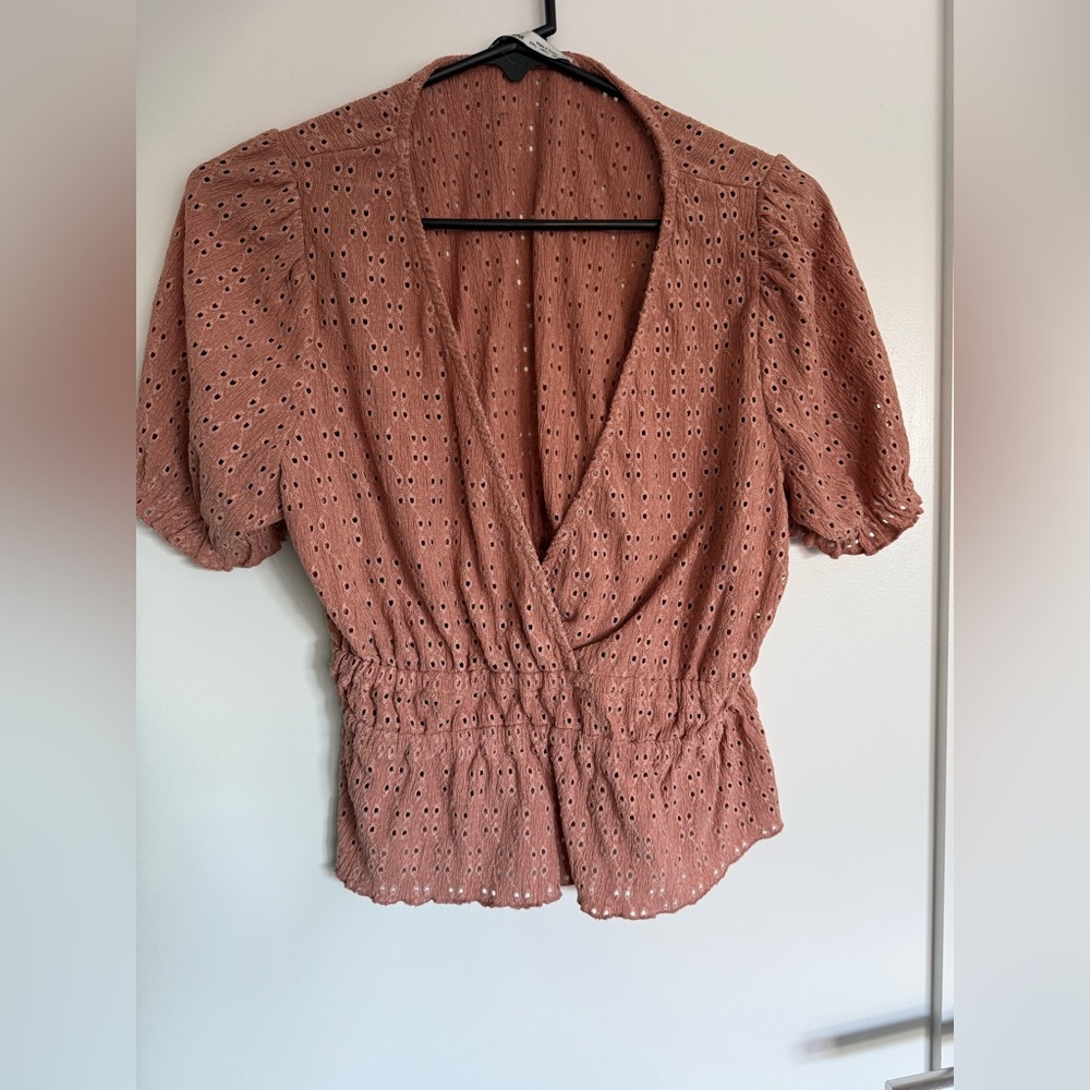 Pull&Bear Terracotta Eyelet Wrap Blouse